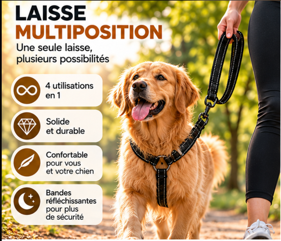 Détails de la laisse multiposition réglable pour chien Furléo