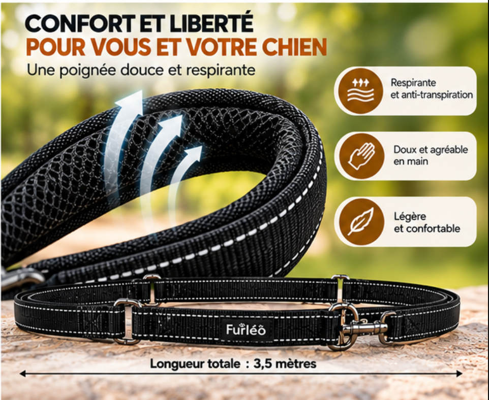 Laisse multiposition réglable 3,5 m pour chien Furléo