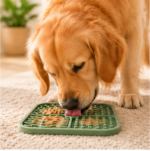 Chien utilisant le tapis de léchage Furléo Lick