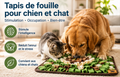 Chien et chat utilisant le tapis de fouille Furléo