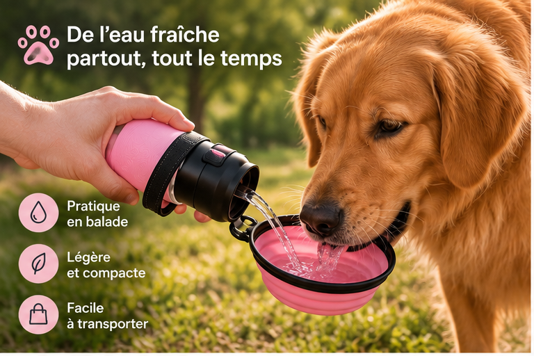 Gourde Furléo utilisée par un chien en balade