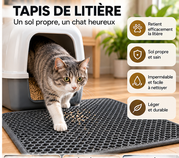 Chat utilisant le tapis de litière double couche Furléo